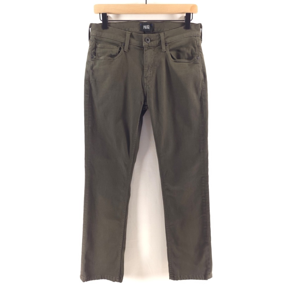 Paige Women Jeans Federal 30 Olive Green Slim Straight Transcend Stretch Denim